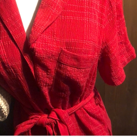 Anthropologie Maeve Aria Dress - Red Midi Shirtdress - Picture 4 of 7